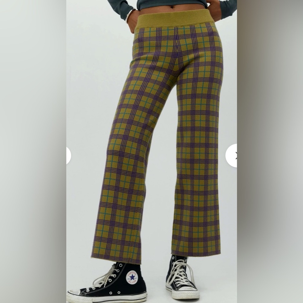 Daydreamer NWT Olive Plaid Pants XL Wide Leg Boho Streetwear Retro Comfy Hippie